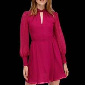 Kate Spade Silk Clip Smocked Dot Chiffon Mini Dress Sz 16 Long Puff Sleeve NWT